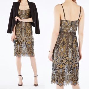 BCBG Metallic Gold Midi Dress